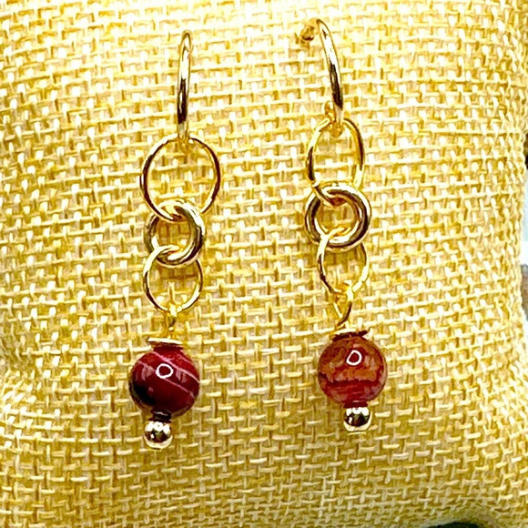 agate spheres drops dangle earrings in gold - Picture 1 of 8
